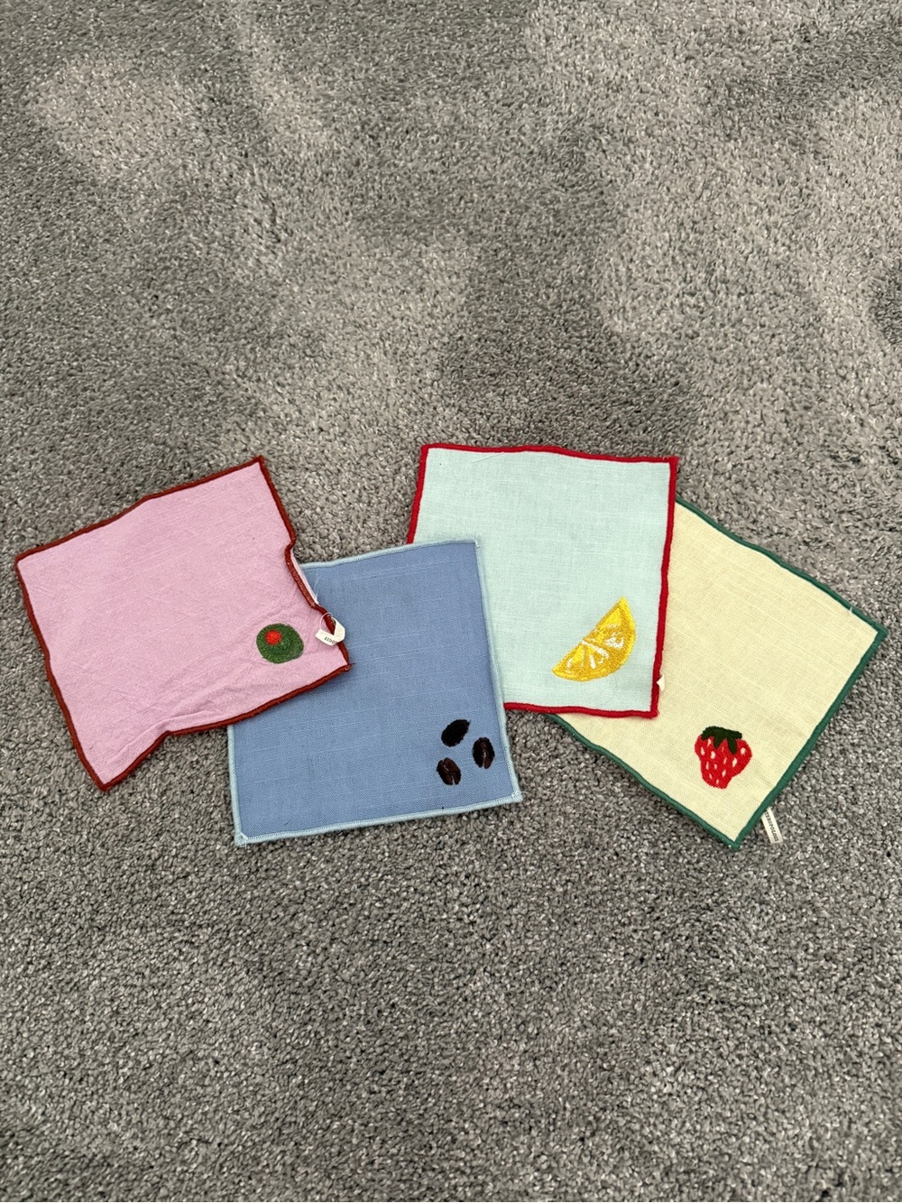 Anthropologie Colorful Embroidered Tea Napkins Coasters